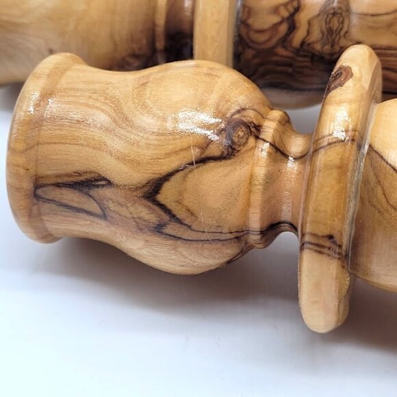 Hand Turned Olive Wood Candle Holders Set2 Rustic Luxury Decor Holy Land Holiday - Picture 10 of 11